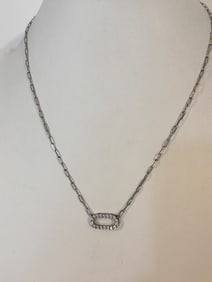 Vintage Sterling Silver rhinestone pendant Necklace Sz 17"