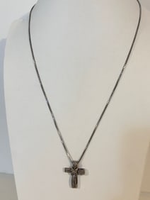 Vintage Sterling Silver Moissanite Cross Necklace Sz 23" well made