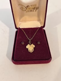 Vintage Sterling Silver mickey mouse pendant & post earrings Necklace Sz 18"