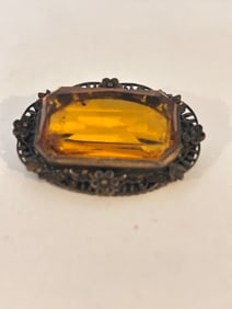 Vintage filigree glass floral 1800s Brooch