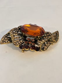 Vintage elegant glass Brooch 3" pendant