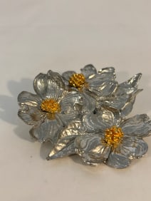 Maurice Milleur flower Silver Tone Vintage Pin Brooch