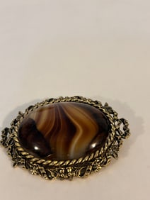 Vintage ART brown swirl Brooch 2 1/2"