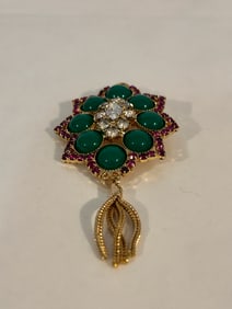 Vintage old rhinestone green Brooch