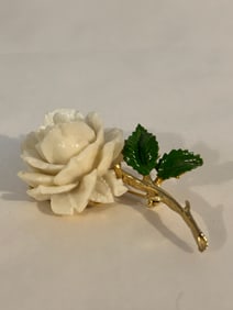 Vintage white acrylic gold tone flower Brooch