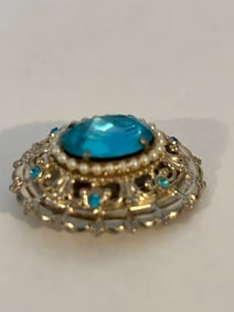 Vintage Coro blue glass Brooch