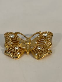 Vintage gold tone rhinestone butterfly Brooch