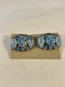 Vintage blue Opal clip on Earrings