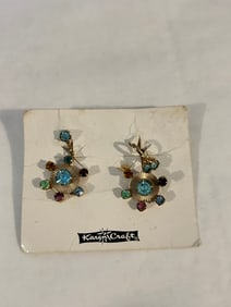 Vintage gold tone rhinestone screw back Earrings