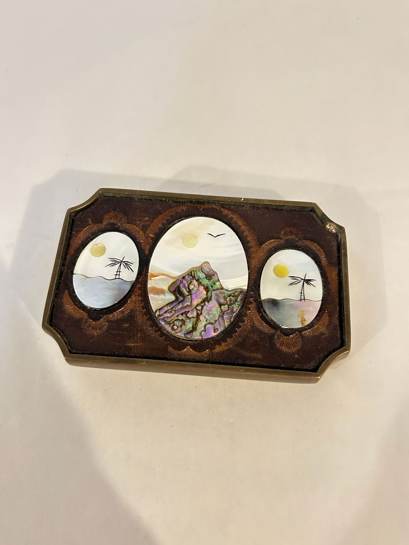 Vintage mother of pearl navajo belt buckle brass (1 of 5)