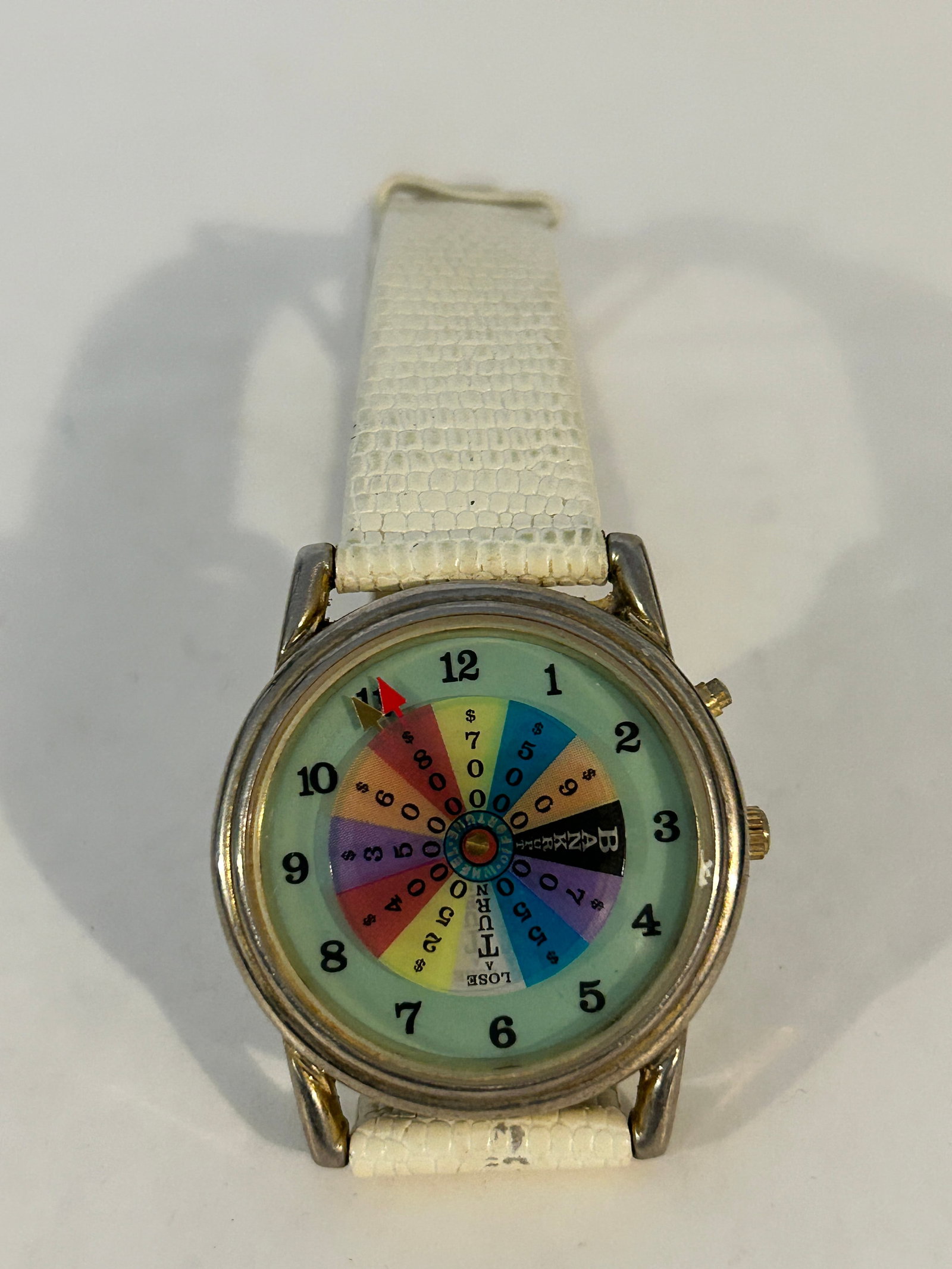 Vintage working wheel of fortune Watch: Vintage working wheel of fortune Watch Please view all photos as they are part of the description and condition of this Item, Feel free to contact me with questions or picture requests! Used Item AS I