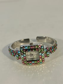 Vintage Gruen rhinestone pearl quartz working Watch