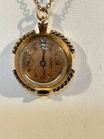 Vintage Du Barry mech working pendant  gold filled Watch Necklace
