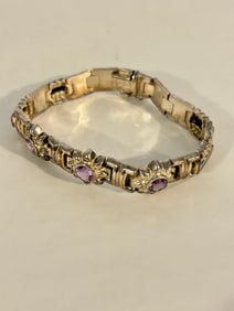 Vintage Sterling Silver Amethyst onyx Bracelet 7"