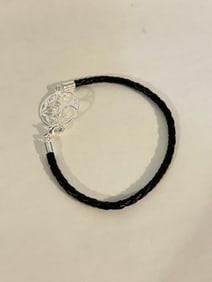 Vintage Sterling Silver leather Bracelet 7"