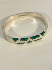 TAXCO Antique Original Vintage Sterling Silver Turquoise hinged Bracelet 7"