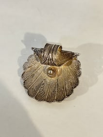 Vintage Sterling Silver filigree shell Brooch