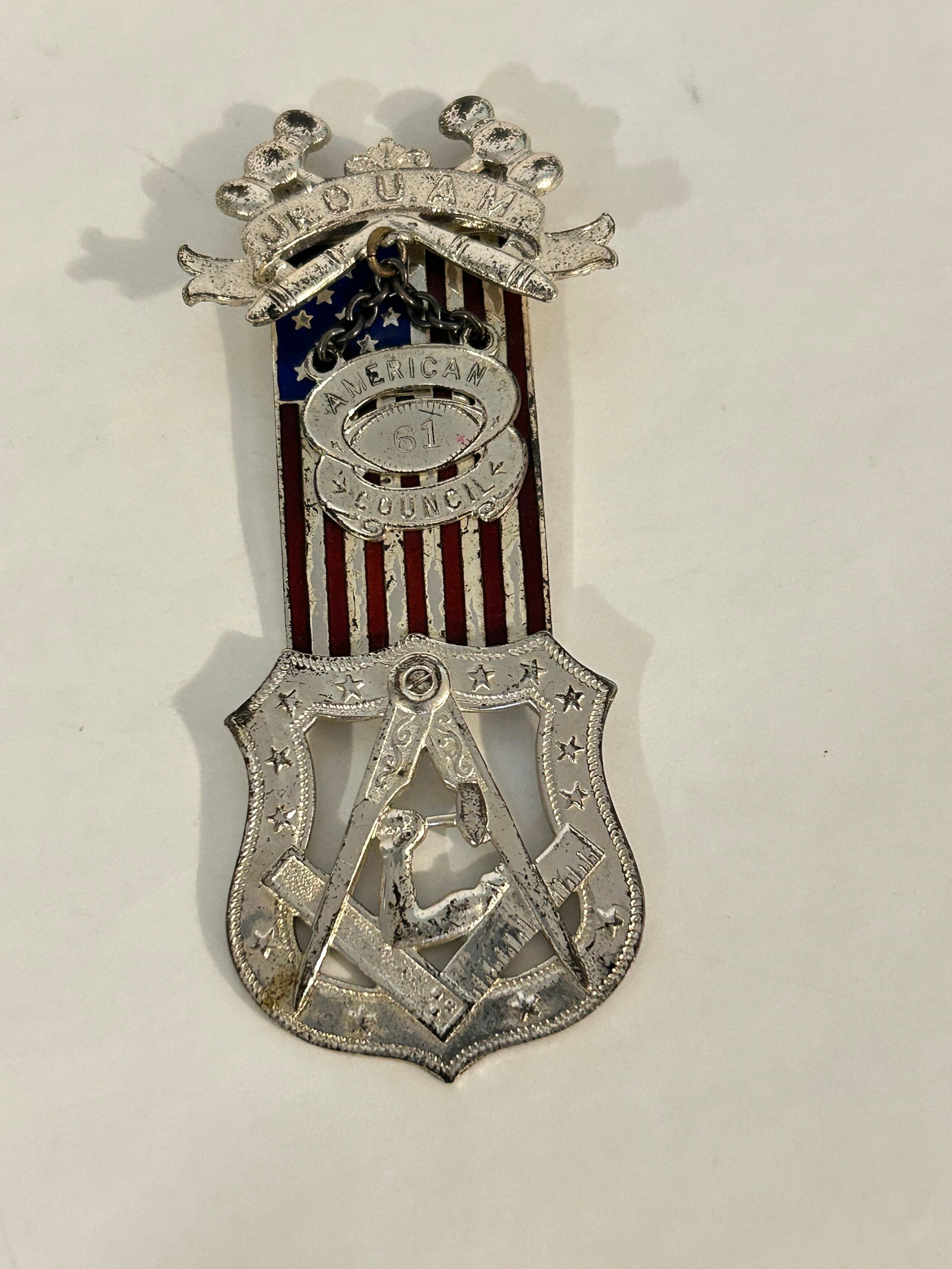 Jr OUAM National Council sterling silver Badge Copyright 1892: Jr OUAM National Council sterling silver Badge Copyright 1892 Please view all photos as they are part of the description and condition of this Item, Feel free to contact me with questions or picture r
