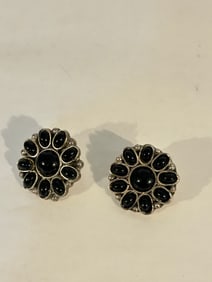 Vintage Sterling Silver mexico large post onyz Earrings