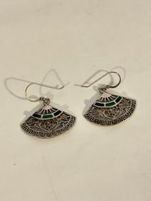 Vintage Sterling Silver fan Turquoise Earrings