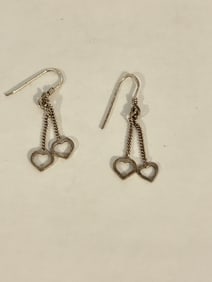Vintage Sterling Silver dangling heart modernist Earrings