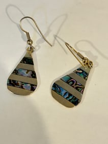 Vintage Sterling Silver Alpaca Abalone Earrings