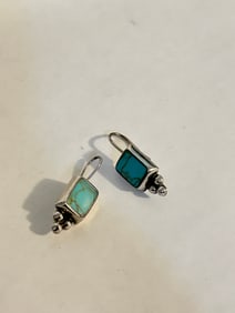 Signed ATI Mexico 925 Sterling Silver Turquoise Pierced Earrings