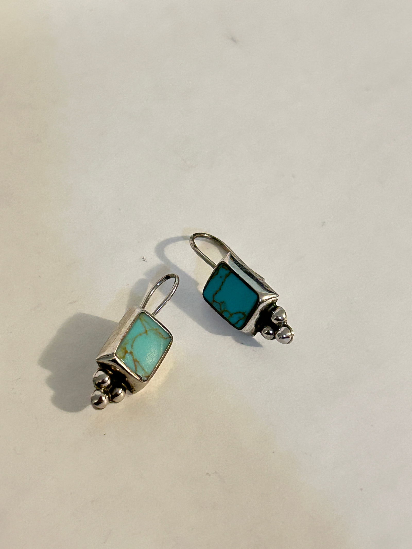 Signed ATI Mexico 925 Sterling Silver Turquoise Pierced Earrings (1 of 4)