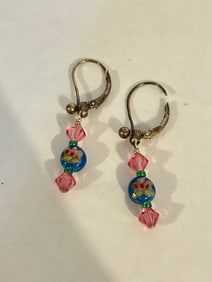 Vintage Sterling Silver Swarovski Crystal Murano Earrings
