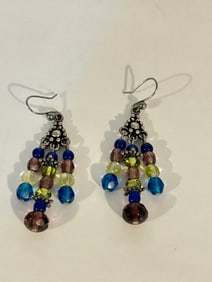 Vintage Sterling Silver beaded Swarovski Crystal Earrings
