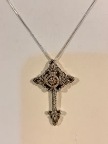 Vintage Sterling Silver cross & Necklace 16"