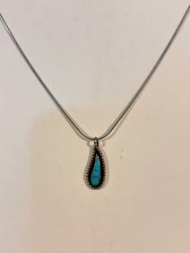 Vintage Sterling Silver Turquoise pendant RLS Zuni Necklace 19"