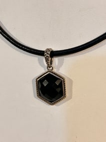 Vintage Sterling Silver Pendant Necklace 18K gold clasp 16"
