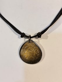 Vintage Sterling Silver leather mother of pearl pendant Necklace 15"
