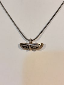 Vintage Sterling Silver Modernist Mask pendant Necklace 15"