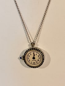 Vintage Sterling Silver Geneva watch pendant Necklace 24"