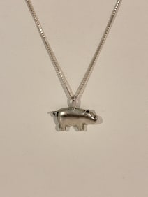 Vintage Sterling Silver Pig Pendant Necklace 29"