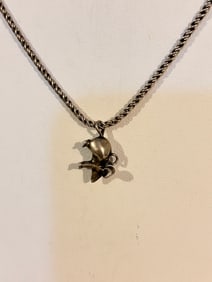 Vintage Sterling Silver Rat Pendant Necklace 17"