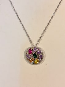 Vintage Sterling Silver Gemstone pendant Necklace 18"