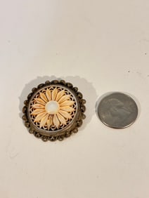 Vintage Sterling Silver Jerusalem 900 silver mother of pearl floral Pendant 1 5/8"