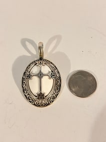 Vintage Carolyn Pollack White Agate filigree Pendant Necklace Enhancer 2 1/4"