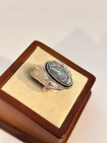 Vintage Sterling Silver Abalone Statement Ring, Fred Harvey Bell Trading sz 7