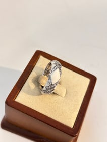 Vintage Sterling Silver CZ White Enamel Ring sz 7