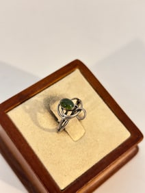 Vintage Sterling Silver Modernist Tourmaline Ring sz 4.5