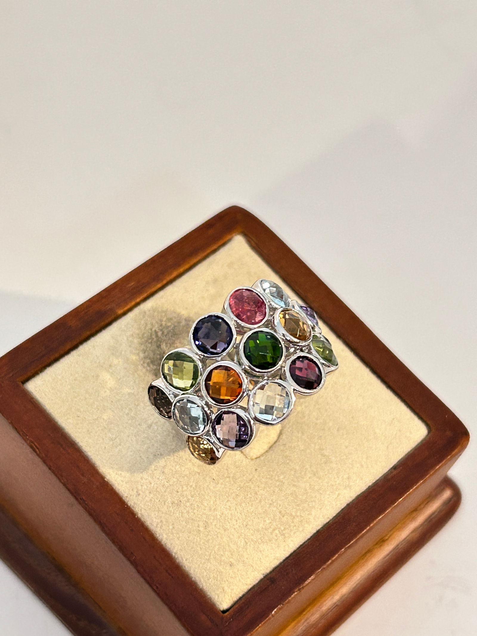 Vintage Sterling Silver multi gemstone signed heart in box Ring sz 7 (1 of 5)