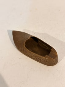 India Brass Small Etched Slipper/Shoe Ashtray Cigarette Rest Vintage Patina