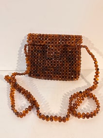 Vintage Arylic brown beaded purse