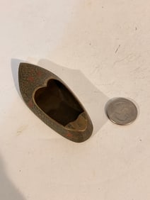 India Brass Small Etched Slipper/Shoe Ashtray Cigarette Rest Vintage Patina