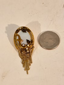 Vintage Signed Marena Made In Germany Vintage Art Deco Brooch, Pendent, Mother of Pearl 2"