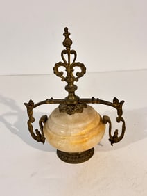 Vintage Paperweight Marble Alabaster Brass 8"